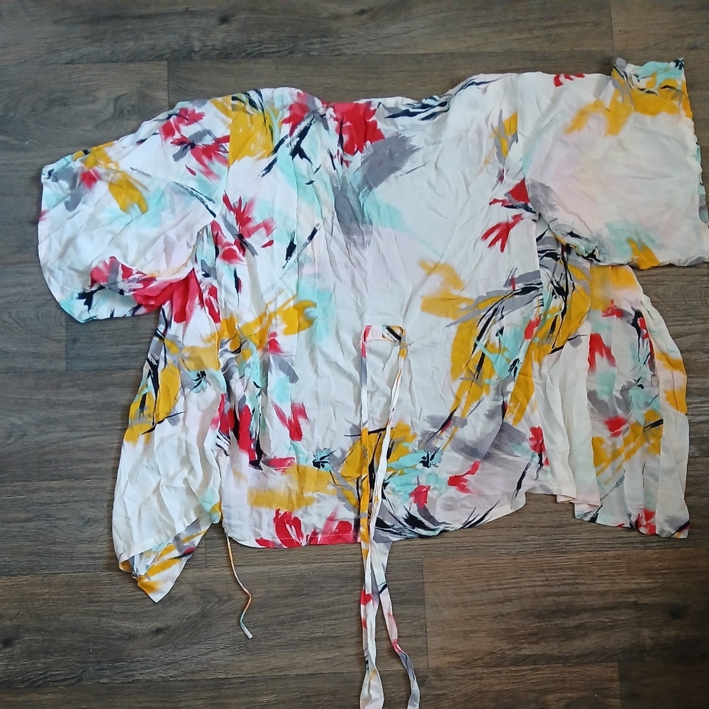 Josie Natori Brush Print Happi Coat Robe. - Picture 16 of 16
